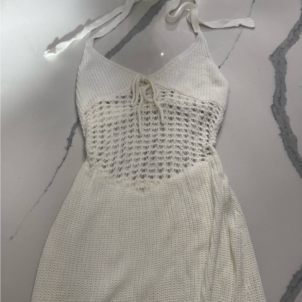Tigermist White Knit Halter maxi Dress